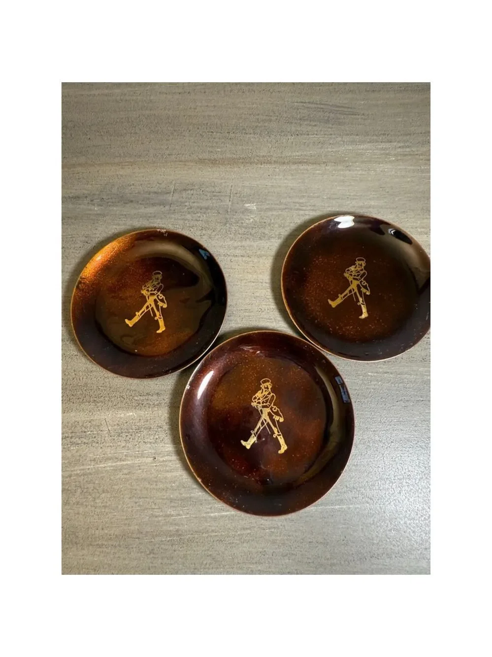 vintage mid-century Bovano enamel on copper Johnnie Walker coasters (3)